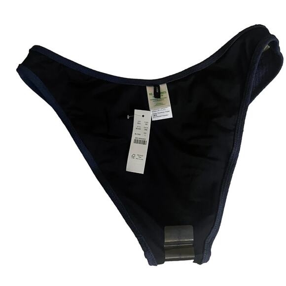 J Crew Steel Blue Textured Curved-Waist Cheeky Bikini Bottom Size Large NWT - Picture 4 of 5